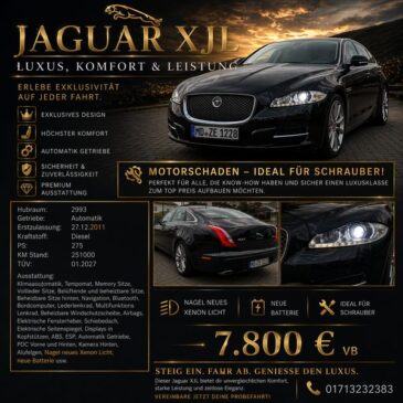 Privatverkauf: Jaguar XJL Gebrauchtwagen mit Motorschaden zum ausschlachten