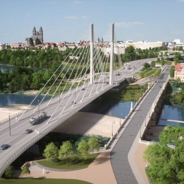 Ab heute: Beginn Freivorbau Pylonbrücke / Stahlbau in Richtung Ostufer