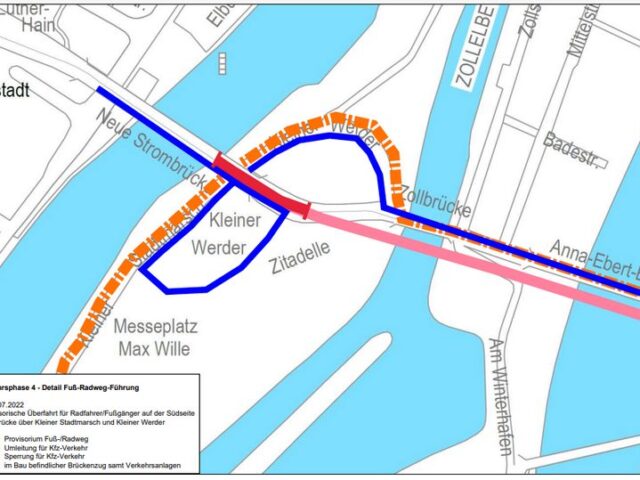 Sperrung der Neuen Strombrücke ab Montag / Für Fußgänger*innen und Radfahrende frei
