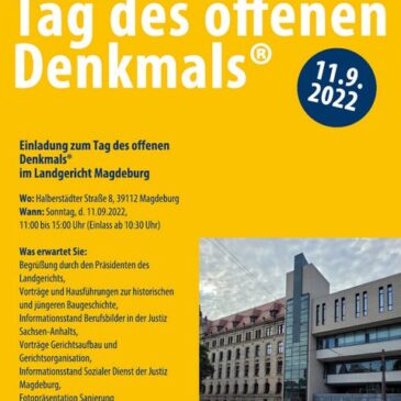 Magdeburger Landgericht öffnet seine Türen zur Besichtigung am Sonntag, den 11.09.2022 zum „Tag des offenen Denkmals“
