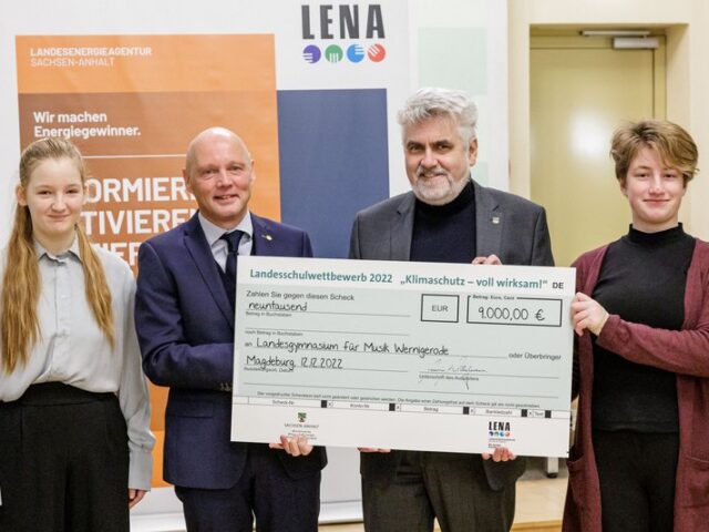 Klimaschutzpreis des Ministeriums und 9.000 € gehen nach Wernigerode / Willingmann: „Am Landesgymnasium ist auch beim Klimaschutz Musik drin“