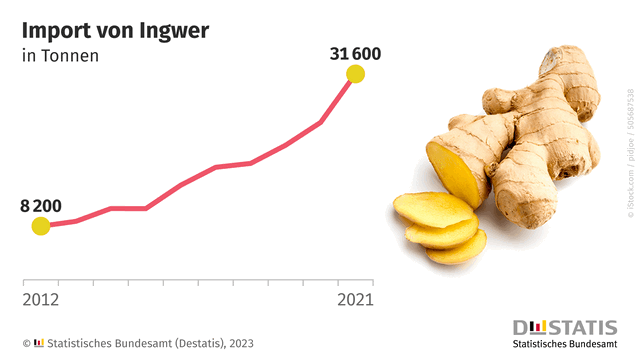 31 600 Tonnen Ingwer im Jahr 2021 importiert – fast vier Mal so viel wie 2012