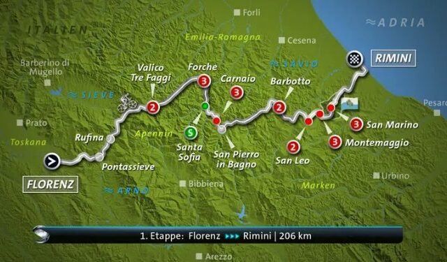 Tour de France – 1. Etappe: Florenz – Rimini (206 km) (Das Erste 15:50 – 18:00 Uhr)