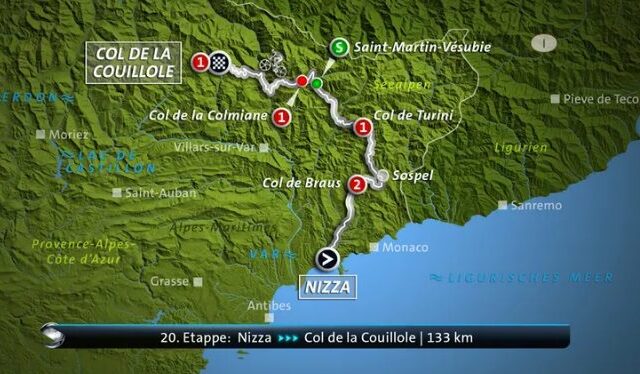Livestream ab 14:00 Uhr: Tour de France – 20. Etappe: Nizza – Col de la Couillole (133 km) (Das Erste 14:20 – 18:15 Uhr)