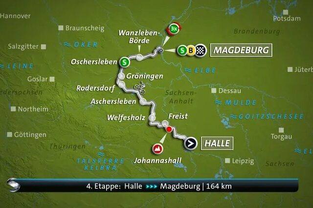 Deutschland Tour 4. Etappe: Halle (Saale) – Magdeburg (163,7 km) (ZDF  16:15 – 18:00 Uhr)