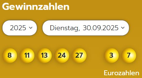 Eurojackpot: Zahlen & Quoten der Dienstags-Ziehung / 2 mal 60.346,30 € gehen nach Sachsen-Anhalt