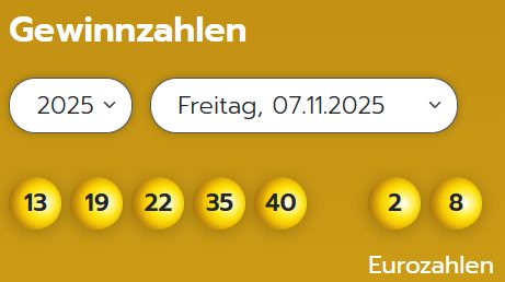Eurojackpot: Zahlen & Quoten der Freitags-Ziehung