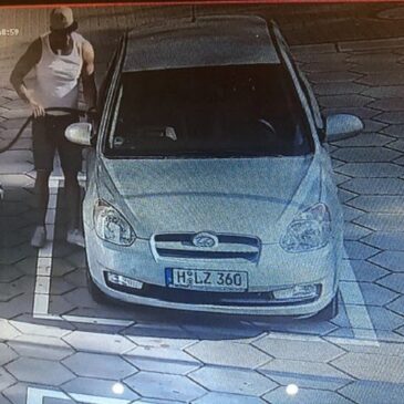 Polizei sucht mit Fotos nach Tankbetrüger: Unbekannter betankt mehrere Kanister mit Dieseltreibstoff und haut ab
